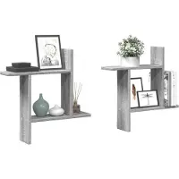 vidaXL Wandschappen 2 st 38x12x38 cm bewerkt hout betongrijs