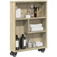 vidaXL Smalle Opslag Trolley Zwart Eiken 48 x 13 x 68 cm