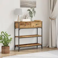 vidaXL Wandtafel met lade Oudhout 72,5 x 25 x 75 cm Bewerkt hout