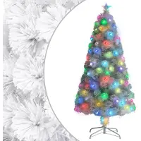 vidaXL - Kunstkerstboom - met - verlichting - 150 - cm - glasvezel - wit - en - blauw