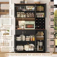 Laura Keukenkast 180x100x39 cm met Werkblad, LED Verlichting, Stopcontact & Wijnrek voor 12 Flessen – Multifunctionele Buffetkast / Dressoir / Keukenmeubel Zwart –