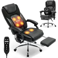 COLAMY bureaustoel, ergonomische massagestoel met 6 massagepunten en 3-standen lendenverwarming, verstelbare hellingshoek van 94–125° met uitschuifbare voetsteun, kleur zwart