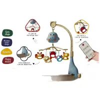 Halay Muziekmobiel, blau, met afstandsbediening, timer, LED-verlichting en individueel instelbare muziek, speciaal voor baby's