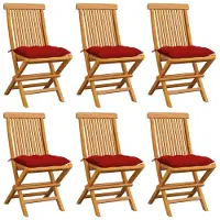 vidaXL Tuinstoelen 6 st met rode kussens massief teakhout