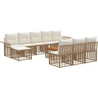 vidaXL Buiten bank set 11 st Natuurlijk en Crème Wit Polyester