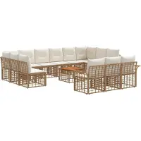vidaXL Buiten bank set 14 st Natuurlijk en Crème Wit Polyester