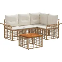 vidaXL Buiten bank set 5 st Natuurlijk en Crème Wit Polyester