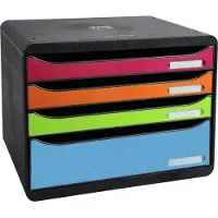 Exacompta Ladebox BIG-BOX PLUS HORIZON QUER, A4+, 4 halfopen laden, uittrekstop/greephouder/etikethouder, etiketten, Blue Angel, zwart-harliner
