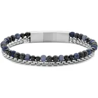Frank 1967 7FB-0742 Heren Armband - Stalen schakelarmband - Kralenarmband - Verstelbaar Slot - Mannen Armband - 21cm - 8mm Breed - Lava - Agaat - Sodaliet - Zwart - Blauw - Zilverkleurig
