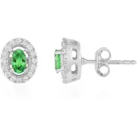 Cavill - Oorbellen met 0,51 ct Lemshuku Tsavoriet - 925 Sterling Zilver - Groene Edelsteen - Pave Zirkonia - Elegant Zilver Sieraad