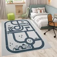 Tapiso Snooki Kindervloerkleed Auto Straat Speelkleed voor Kinderkamer Jongens Grijs Kindertapijt Autovloerkleed Antislip Zacht Kortpolig OEKO-TEX 120x160