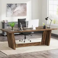 Tribesigns - Computertafel - Bureau - met Massief Houten Voetstuk - Industrieel - Vintage - Bruin - 180 x 79 x 75 cm