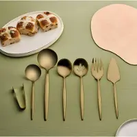 Karaca Orion Serveerbestek Set 7-delig - RVS - Mat Goud - Luxe Serveerlepels, Pollepel en Taartschep