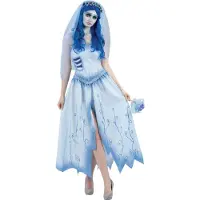 Smiffys - Corpse Bride, Emily Kostuum jurk - M - Wit/Blauw
