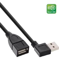InLine Easy-USB-A haaks (links/rechts) naar USB-A verlengkabel - volledig bedekt - USB2.0 - tot 2A / zwart - 1 meter
