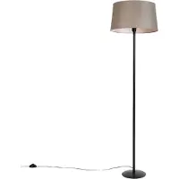 QAZQA Zwarte vloerlamp met linnen kap taupe 45 cm - Simplo