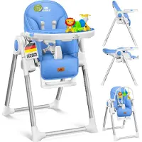 Kidiz 3in1 kinderstoel incl. speelbar, Eetstoel, Babystoel, combinatie kinderstoel, 7 in hoogte verstelbare rugleuning, meegroei van 0 maanden tot 6 jaar - Blauw