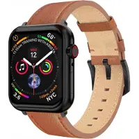 Swissten Leren bandje voor Apple Watch 42/44/45/49 mm Bruin (zwarte gesp en zwarte band) (Leer), Horlogebandjes, Bruin