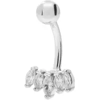 Lucardi - Dames Stalen navelpiercing met zirkonia - Piercing - Staal - Zilverkleurig