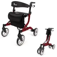 Parvum SuperLight Rollator - Ultra-lichtgewicht rollator (5,1kg) - Incl. stokhouder, tas & rugleuning - Rood