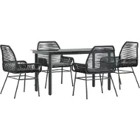 vidaXL 5-delige tuinset met kussens, zwart, polyrotan, glas