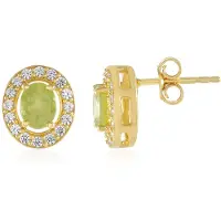 Cavill - 925 Sterling Zilver Oorbellen - Ovale Sfeenkristal 0,727 ct Madagaskar - Pavé Zirkonia 0,426 ct - Elegante Glanzende Oorbellen 9 mm