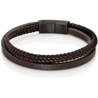 Mendes Minimalistische Heren Armband van Leer - 2 Strengen, Bruin-23cm