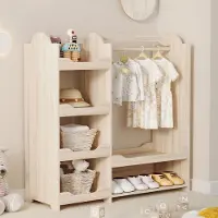 OKWISH Kinderkapstok Met Kledingroede En 4 Open Vakken Voor Kinderkamer En Speelhoek Naturel MDF 110×39×110 Cm