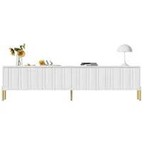 STILVORA Tv Meubel - Vier Deuren Met Geribbelde Front En Ruime Opbergruimte - Voor Woonkamer - MDF En Spaanplaat - Wit - 190x38x48 Cm