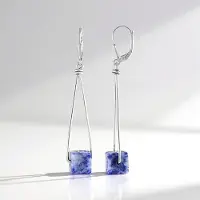 Cavill - Zilveren oorbellen met Sodaliet 11,82 ct - 925 Sterling Zilver Platina Geplateerd - Elegant lang design - Monosono collectie haaksluiting