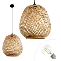 KOBI BOHO Bamboe Hanglampenset met Warm Witte LED Lamp E27