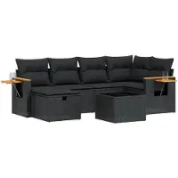 vidaXL 7-delige tuinmeubelset met kussens, zwart, polyrotan