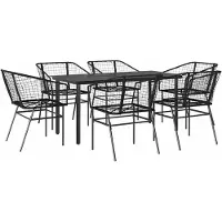 vidaXL 7-delige Tuinset poly rattan glas zwart