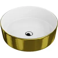 Domino Opzetwastafel MERIDA 37x37 cm - Wit / Geborsteld Goud - Ronde Waskom - Dunne Rand - Zonder Kraangat
