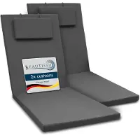 Beautissu 2x Kussen voor Ligstoel 200x60x5 cm Loft RL - Ligkussen UV-bestendige Ligstoelenkussen met Ritssluiting - Tuinmeubels Bekleding Grafiet Grijs