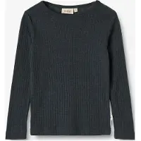 Wheat - Kid's Gestreiftes Langarm-Shirt Wool / Silk - Merino-ondergoed 104, zwart