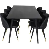 Ebuy24 Dipp180x90BLBL eethoek eetkamertafel zwart en 6 Velvet eetkamerstal PU kunstleer zwart.