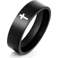 LGT JWLS Zwarte stalen mannen ring LGT Jewels met Kruis-18mm