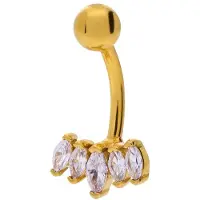 Lucardi - Dames Stalen goldplated navelpiercing met zirkonia - Piercing - Staal - Goudkleurig