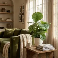 Green Boutiq - Kamerplant - Pauwenplant - Calathea Orbifolia - Groen - Weinig onderhoud - 1 Plant - met Potter Wit - Pot 21cm - Hoogte 60 - 70cm