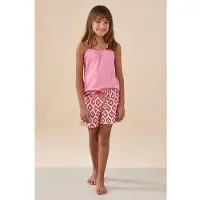 Little label shortama roze Meisjes Stretchkatoen Ronde hals All over print - maat 122/128