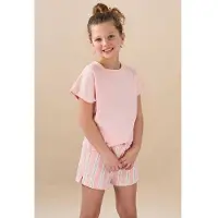 Little label shortama lichtroze Meisjes Stretchkatoen Ronde hals Streep - maat 170/176