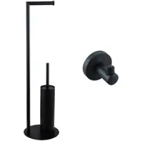 FortiFura Calvi vrijstaande toiletrolhouder met toiletborstel - met handoekhaak - mat zwart SW1189058/SW639932