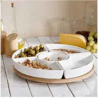 Homla FINCAN Schotel met witte kommetjes en draaibaar dienblad 30 cm
