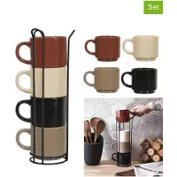 Home Deco Factory Espresso kopjes - 4x stuks - met standaard - keramiek - multicolor - koffiekopjes