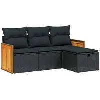 vidaXL 4-delige Loungeset met kussens poly rattan zwart