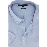Tommy Hilfiger linnen overhemd lichtblauw button-down korte mouw