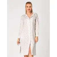 Key Katoenen Dames Nachthemd Lange Mouw Zomer Knoopsluiting Print Wit Roze LND 879 36 / S