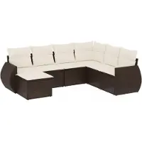 vidaXL 7-delige Loungeset met kussens poly rattan bruin