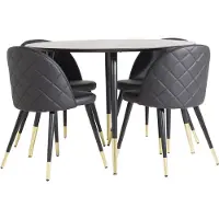 Ebuy24 DippØ115BLBR eethoek eetkamertafel zwart en 4 Velvet eetkamerstal PU kunstleer zwart.